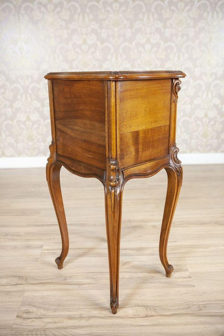 Belgian Rococo Walnut Night Stand From the Turn of the Centuries With Marble Top For Sale