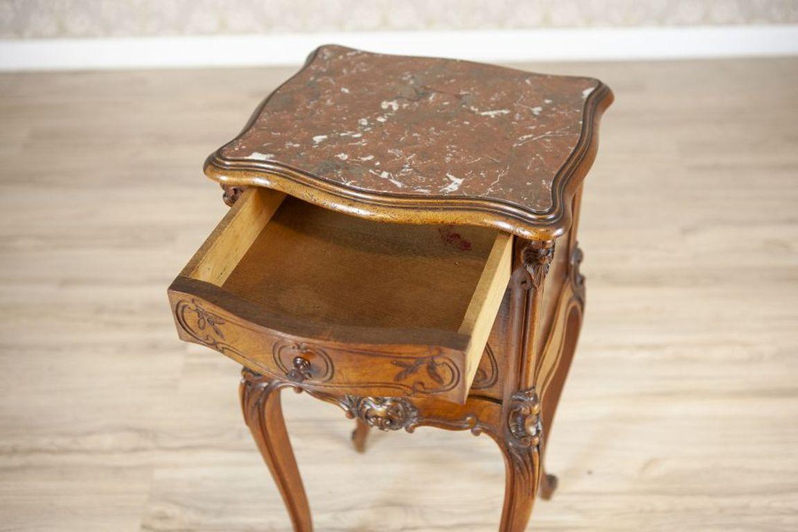 Veneer Rococo Walnut Night Stand From the Turn of the Centuries With Marble Top For Sale