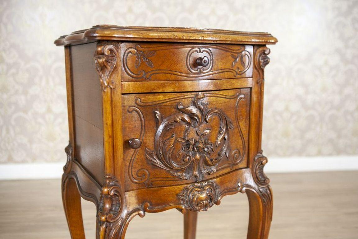 19th Century Rococo Walnut Night Stand From the Turn of the Centuries With Marble Top For Sale