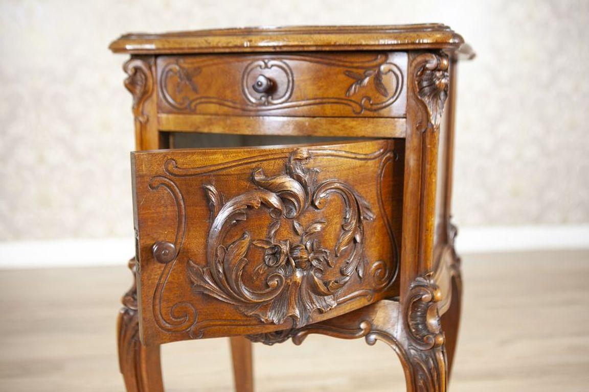 Rococo Walnut Night Stand From the Turn of the Centuries With Marble Top For Sale 1