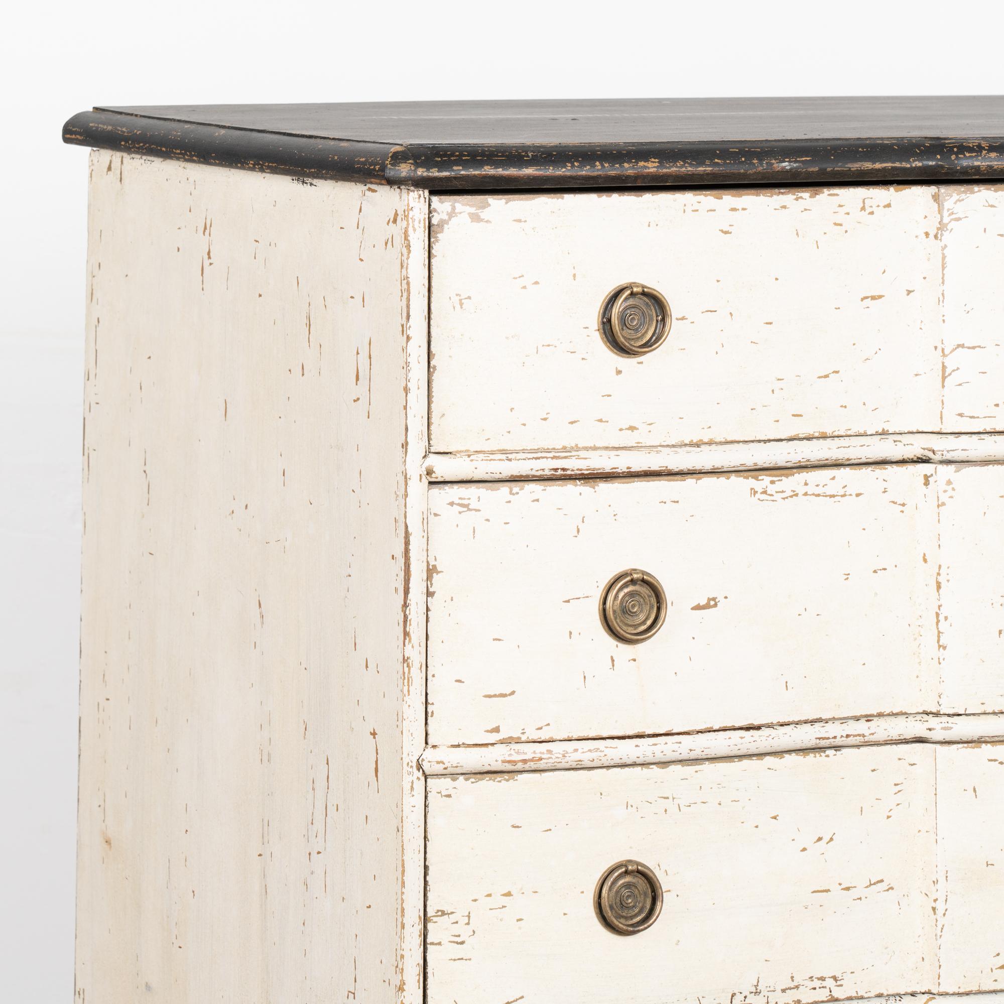 Brass Rococo White Painted Chest of Drawers, Denmark circa 1770 For Sale