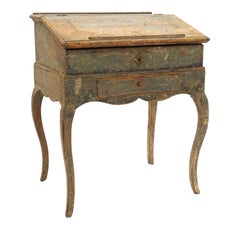 Rococo Writing Desk with Cabriole Legs and Original Color, Sweden, circa 1770