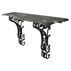 Rococo Wrought Iron Wall Mount Console With Black Marble Top
