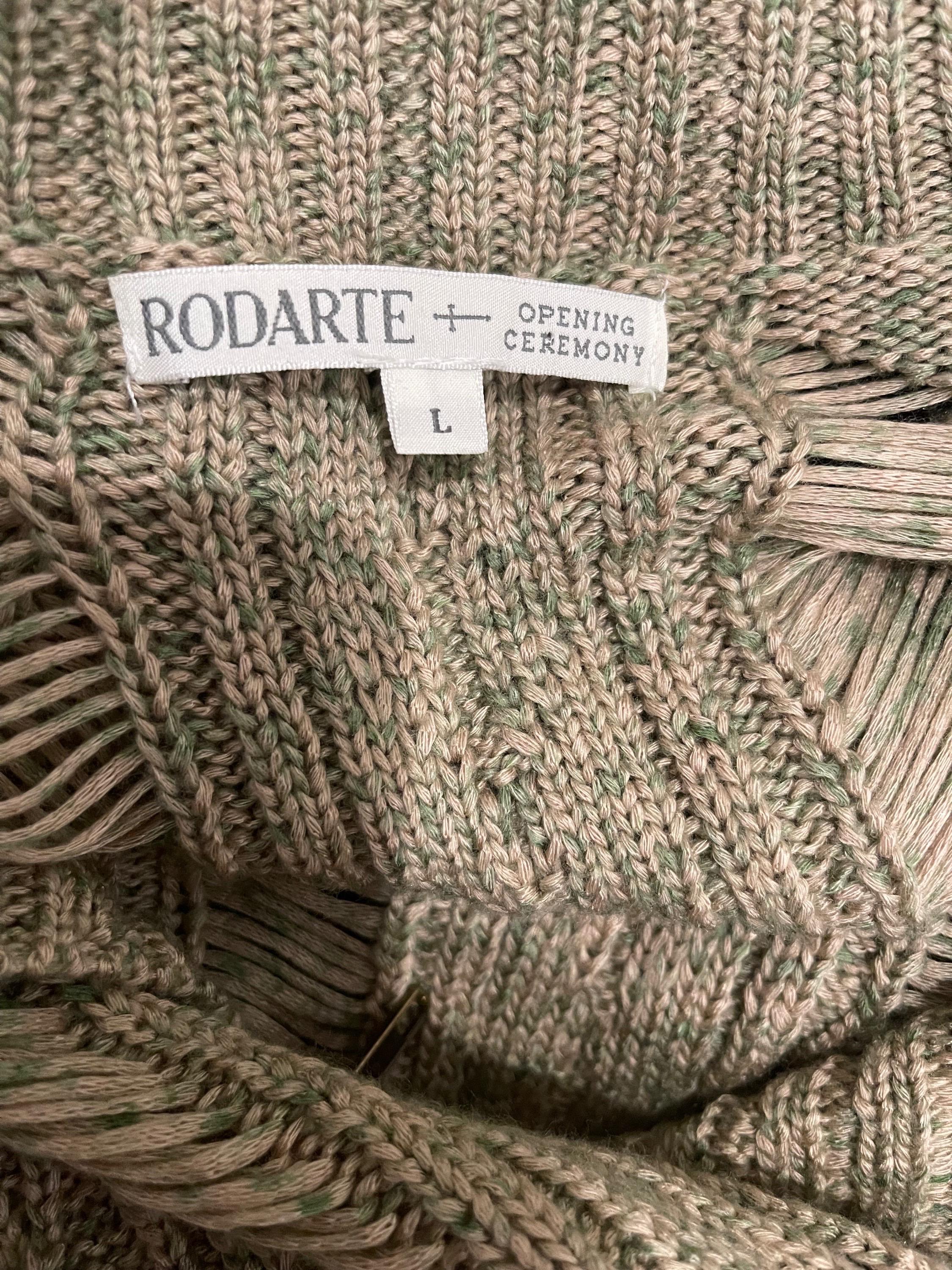 Elegante jersey de punto con cremallera Rodarte for Opening Ceremony en caqui y verde. Las dos marcas colaboraron en una colección de edición limitada en febrero de 2011. La colección se agotó casi inmediatamente.
El suave tejido acrílico se estira
