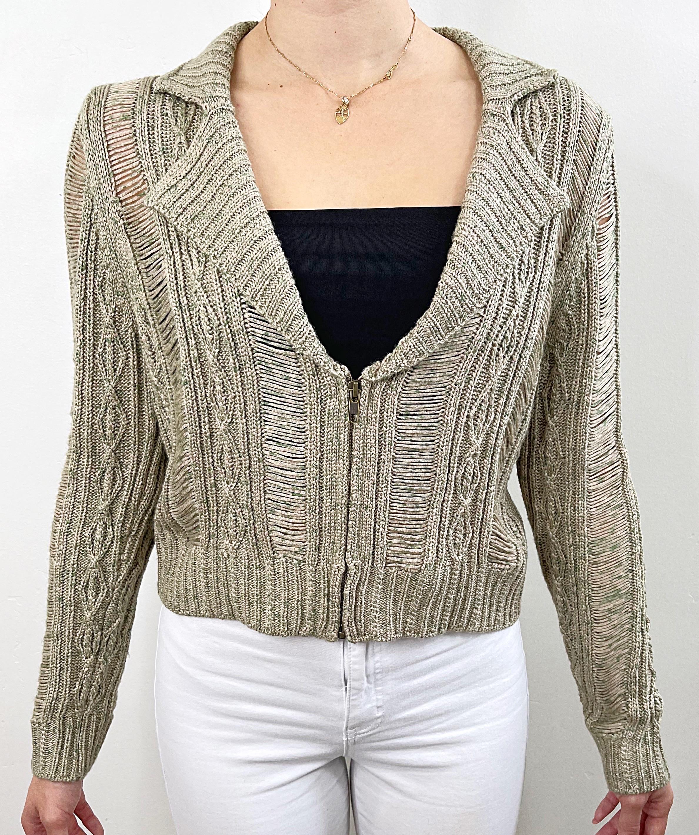Chaqueta acrílica recortada verde caqui Rodarte for Opening Ceremony talla grande en venta 1