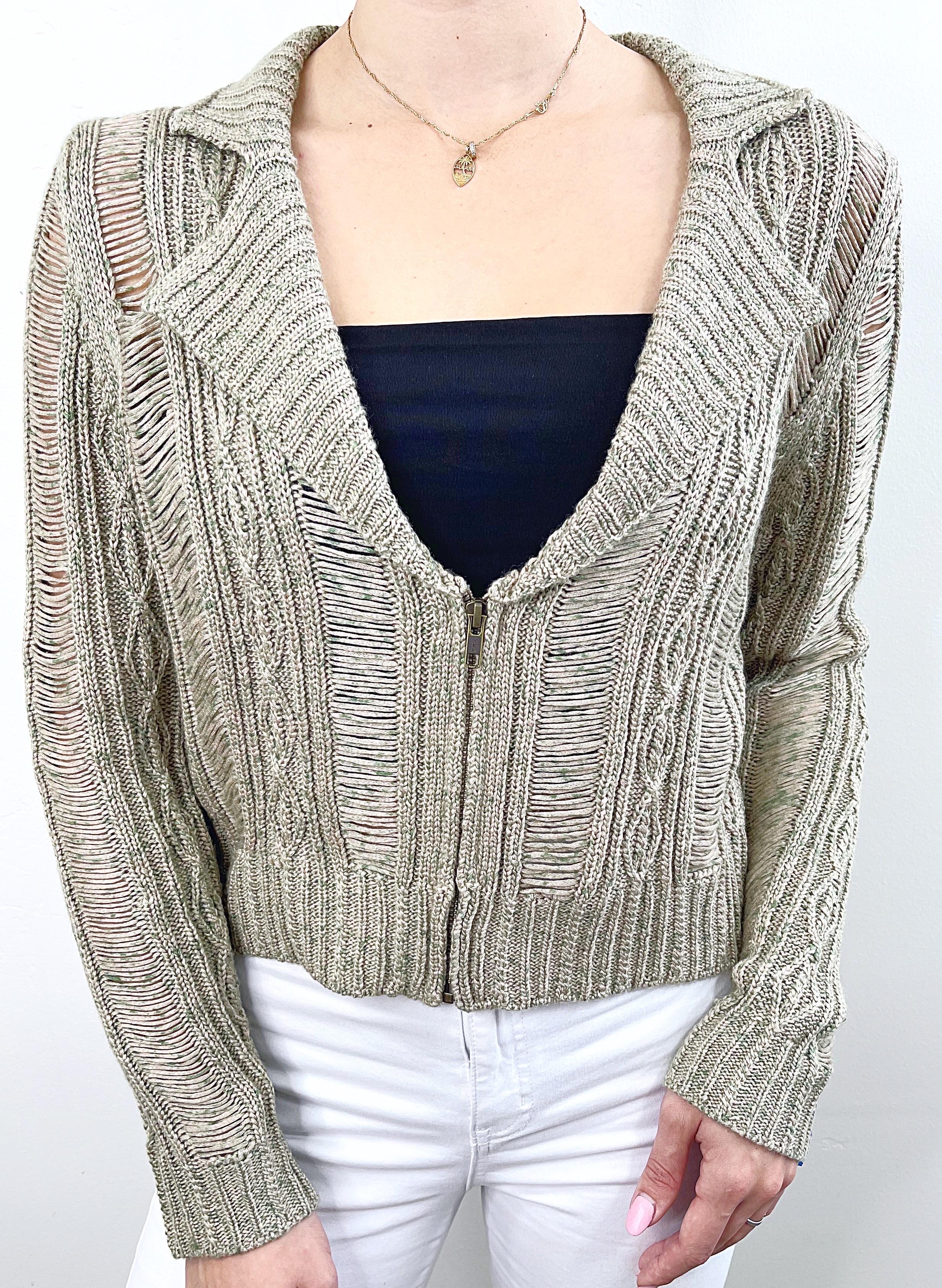Chaqueta acrílica recortada verde caqui Rodarte for Opening Ceremony talla grande en venta 3