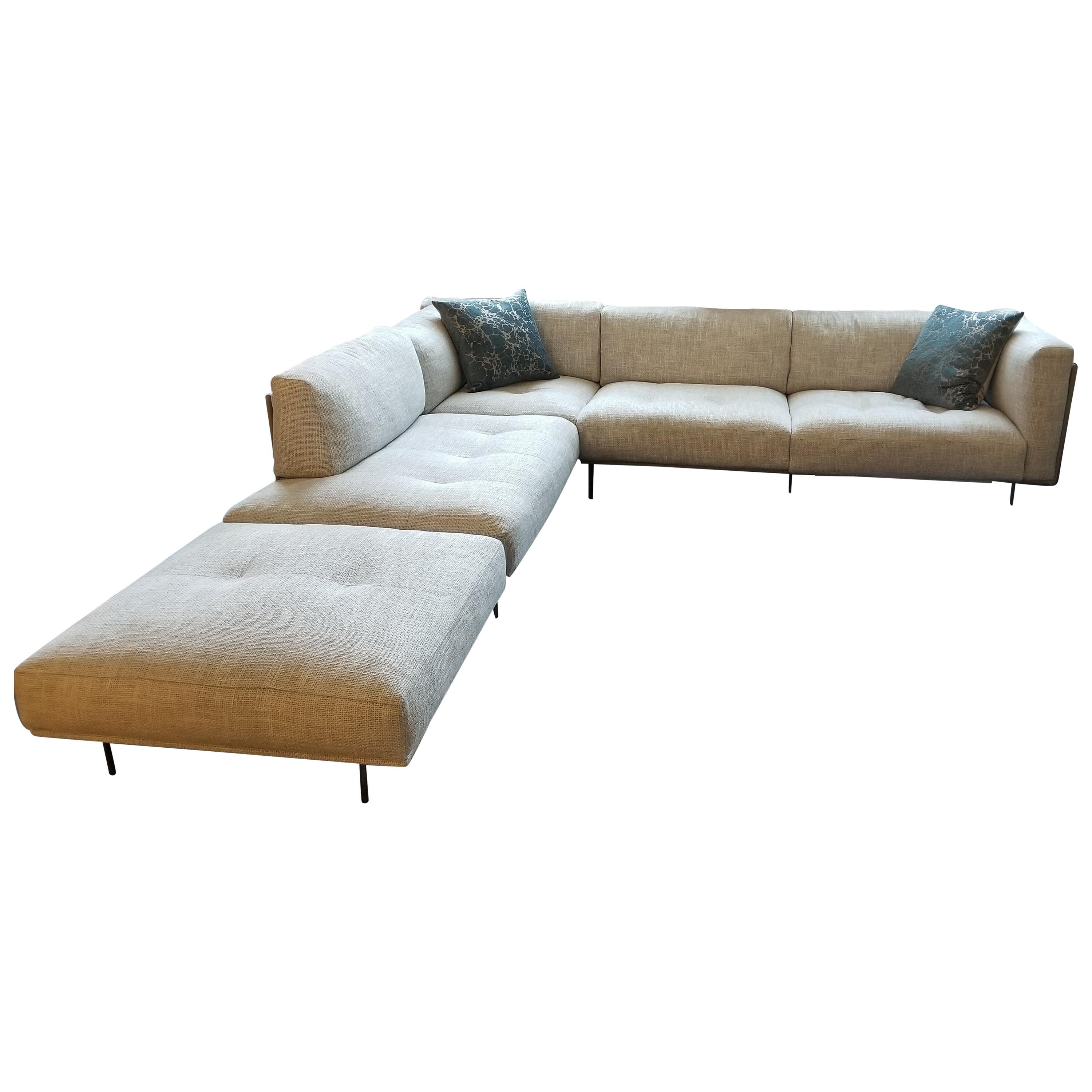 Rod Leather and Fabric Sectional Sofa by Living Divani