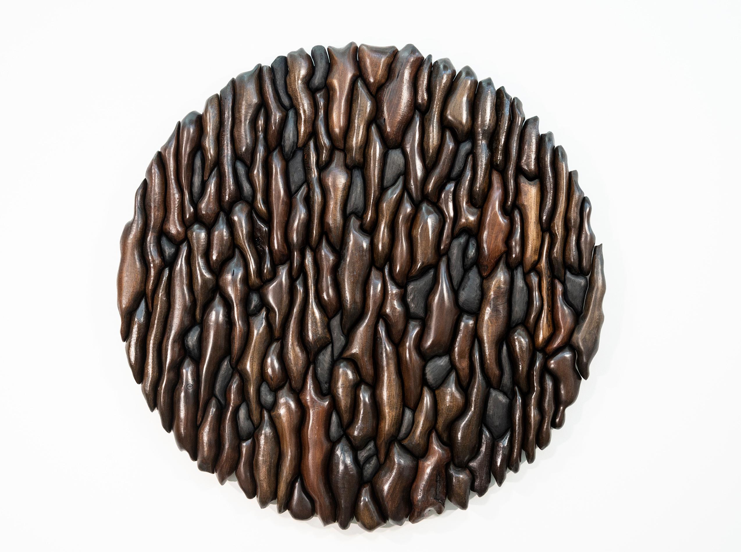 Roots and Ashes - modern, contemporary, ash, walnut, stained wood wall sculpture - Sculpture by Rod Mireau