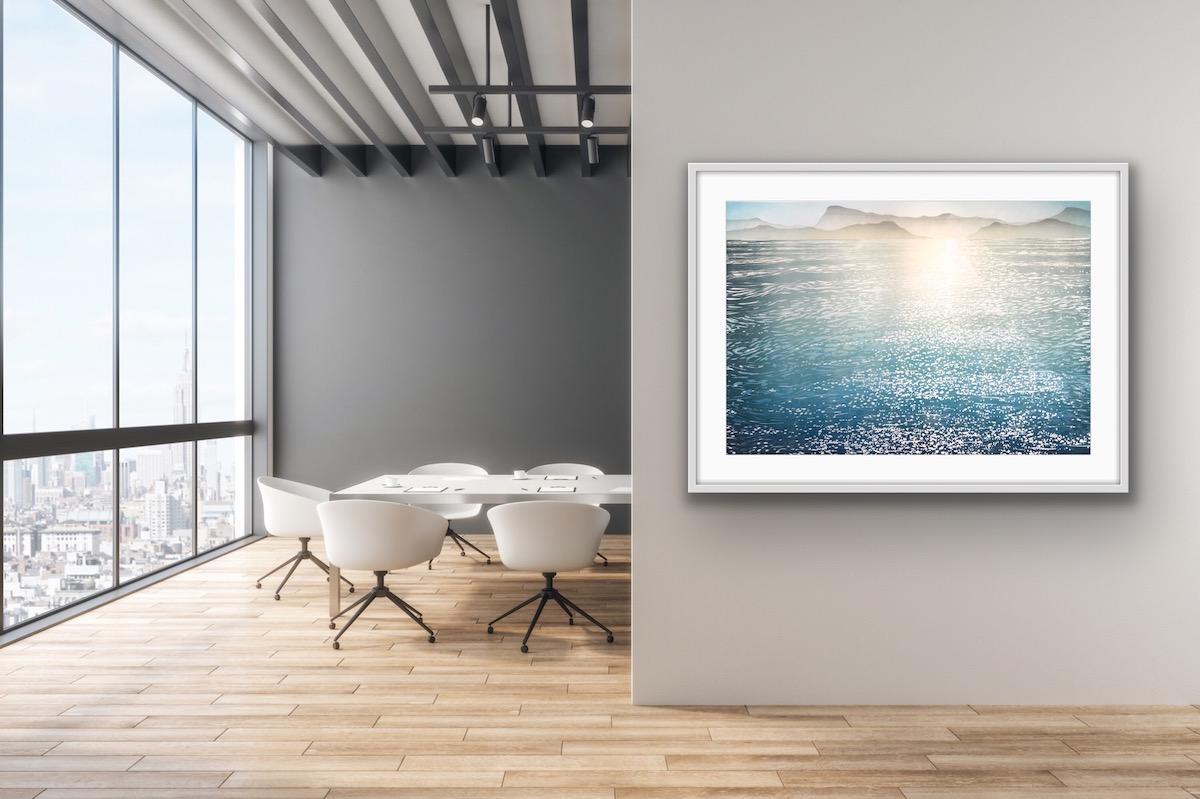 Peinture de paysage marin Hawk 3, art côtier, art océanique, art bleu et blanc, maison de plage en vente 2