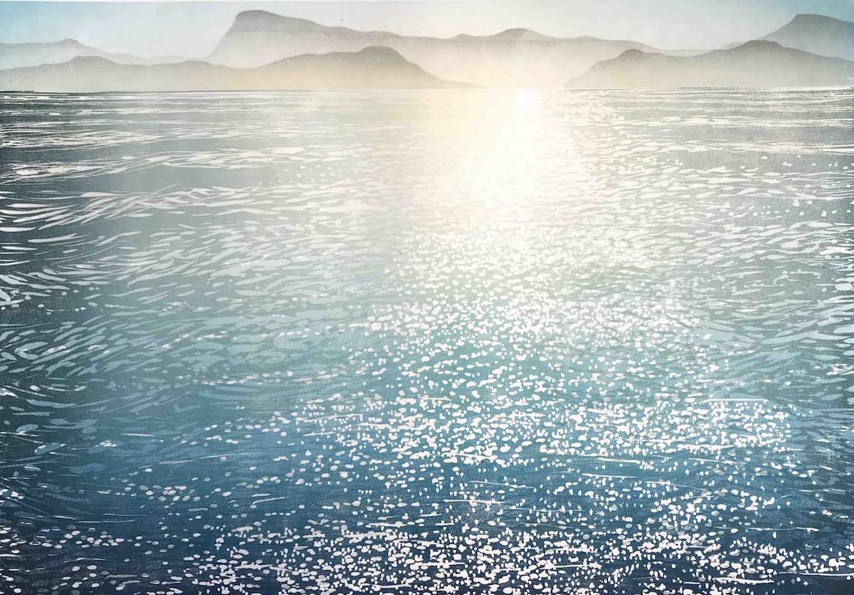 Abstract Painting Rod Nelson  - Peinture de paysage marin Hawk 3, art côtier, art océanique, art bleu et blanc, maison de plage