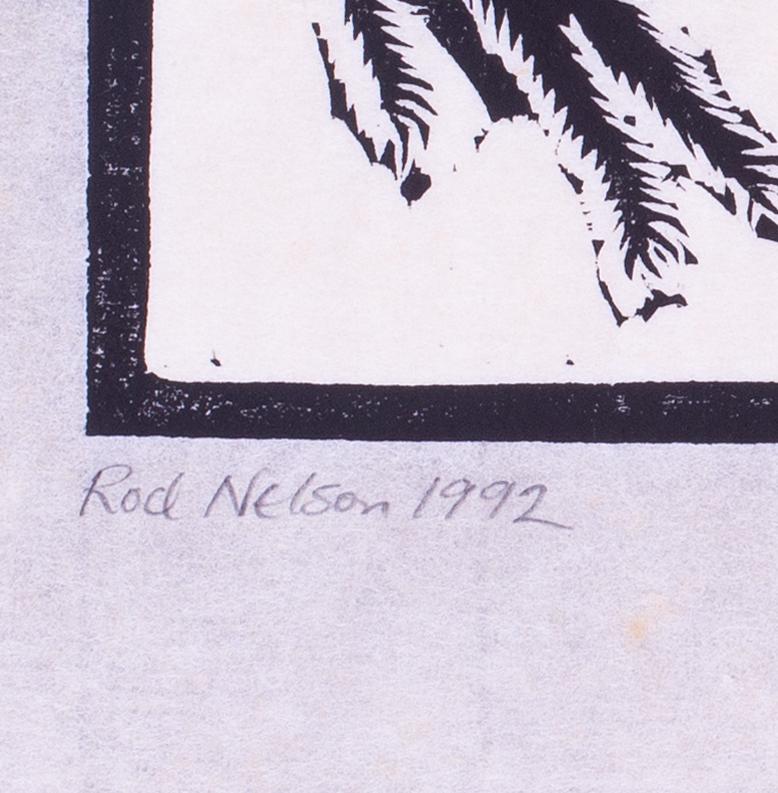 Impression sur bois d'un carton britannique du 20e siècle représentant des chats en colère par Rod Nelson - Gris Animal Print par Rod Nelson 