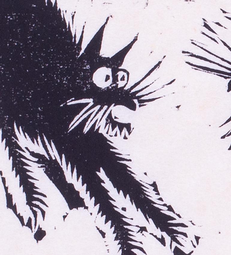 Britischer Cartoon-Holzschnitt aus dem 20. Jahrhundert mit wütenden Katzen von Rod Nelson im Angebot 1