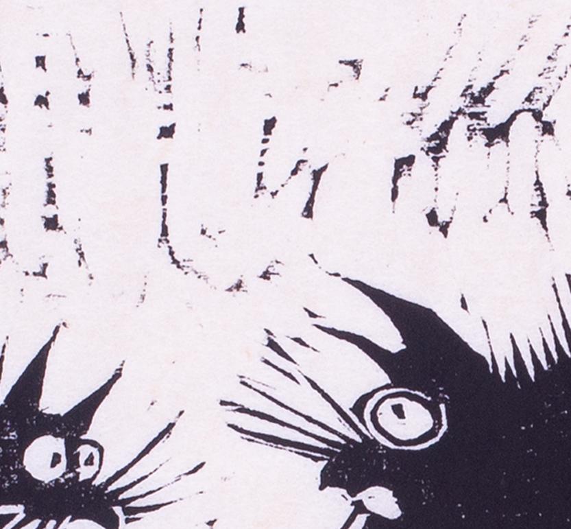 Britischer Cartoon-Holzschnitt aus dem 20. Jahrhundert mit wütenden Katzen von Rod Nelson im Angebot 2