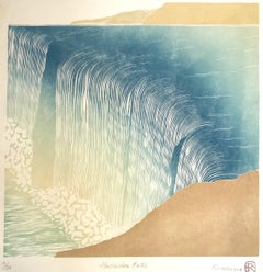 Horseshot Falls, Traditional Japanese Style Artwork, Seascape Art, Woodcut Print