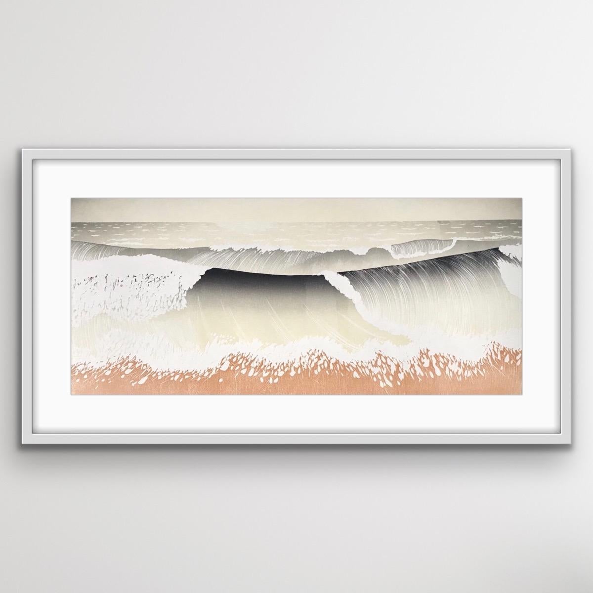 Arena roja, Grabado xilográfico, Grabado tradicional de estilo japonés, Arte de la casa de la playa - Print Contemporáneo de Rod Nelson 