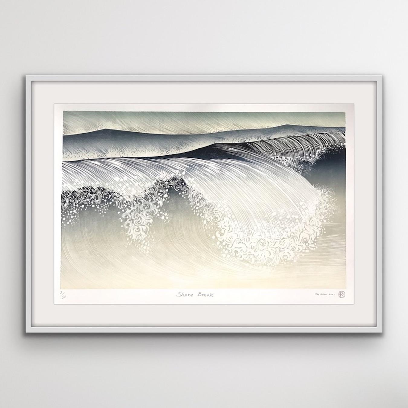 Shorebreak, gravure sur bois de style japonais, impression contemporaine de paysage marin faite à la main, - Contemporain Print par Rod Nelson 