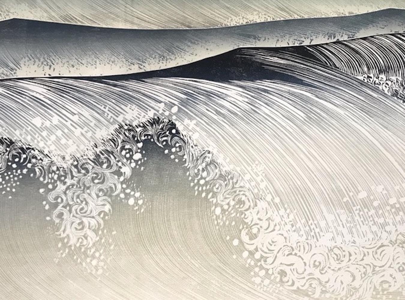 Shore Break by Rod Nelson [2021]
limited_edition and hand signed by the artist 
Woodcut Print on on Somerset Satin 300gsm acid free paper
Edition number of 50
Image size: H:72 cm x W:106 cm
Complete Size of Unframed Work: H:72 cm x W:106 cm x