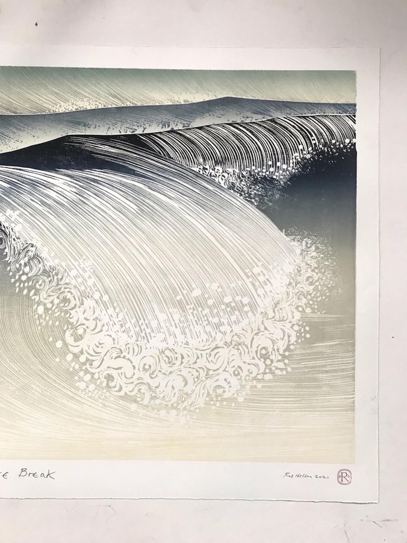 Shorebreak, gravure sur bois de style japonais, impression contemporaine de paysage marin faite à la main, en vente 1