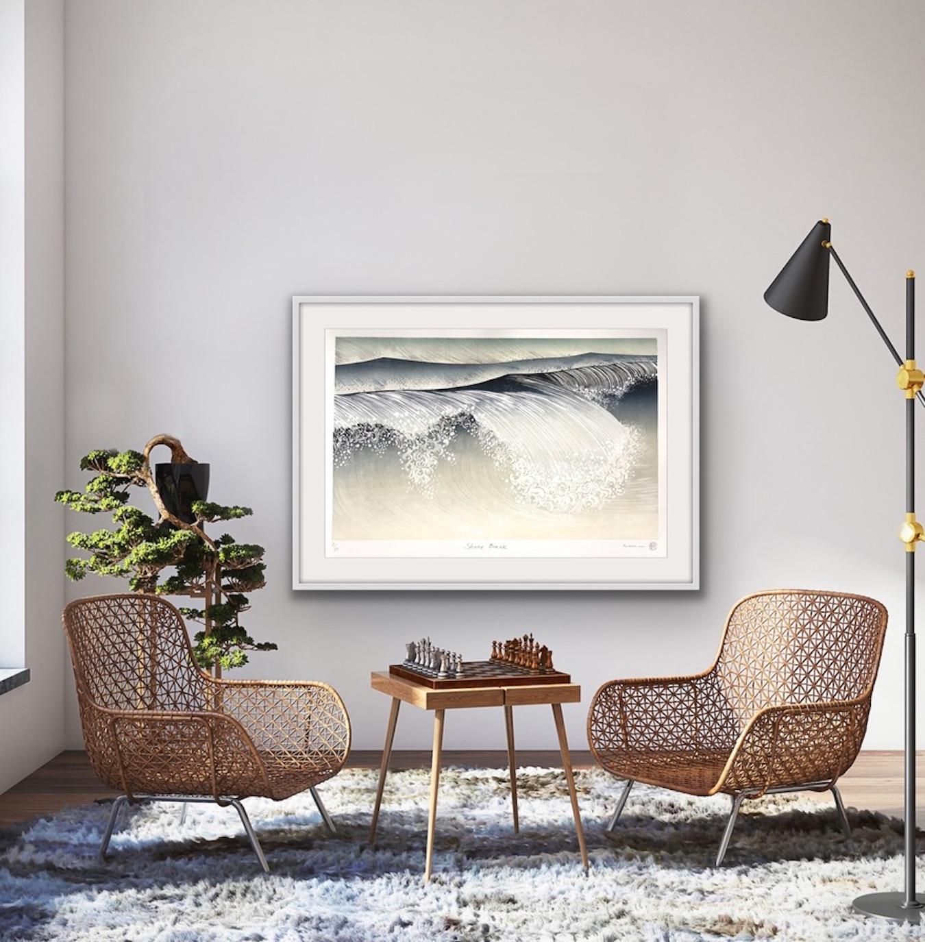 Shorebreak, gravure sur bois de style japonais, impression contemporaine de paysage marin faite à la main, en vente 2