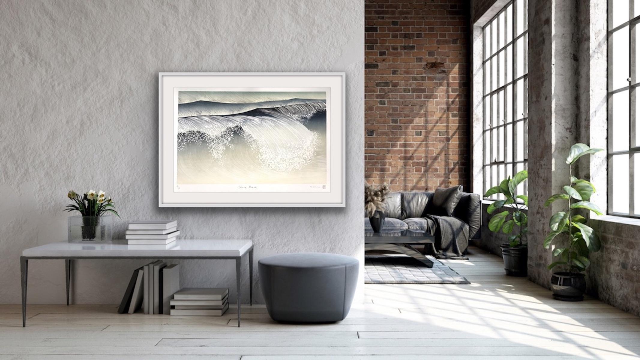 Shorebreak, gravure sur bois de style japonais, impression contemporaine de paysage marin faite à la main, en vente 3