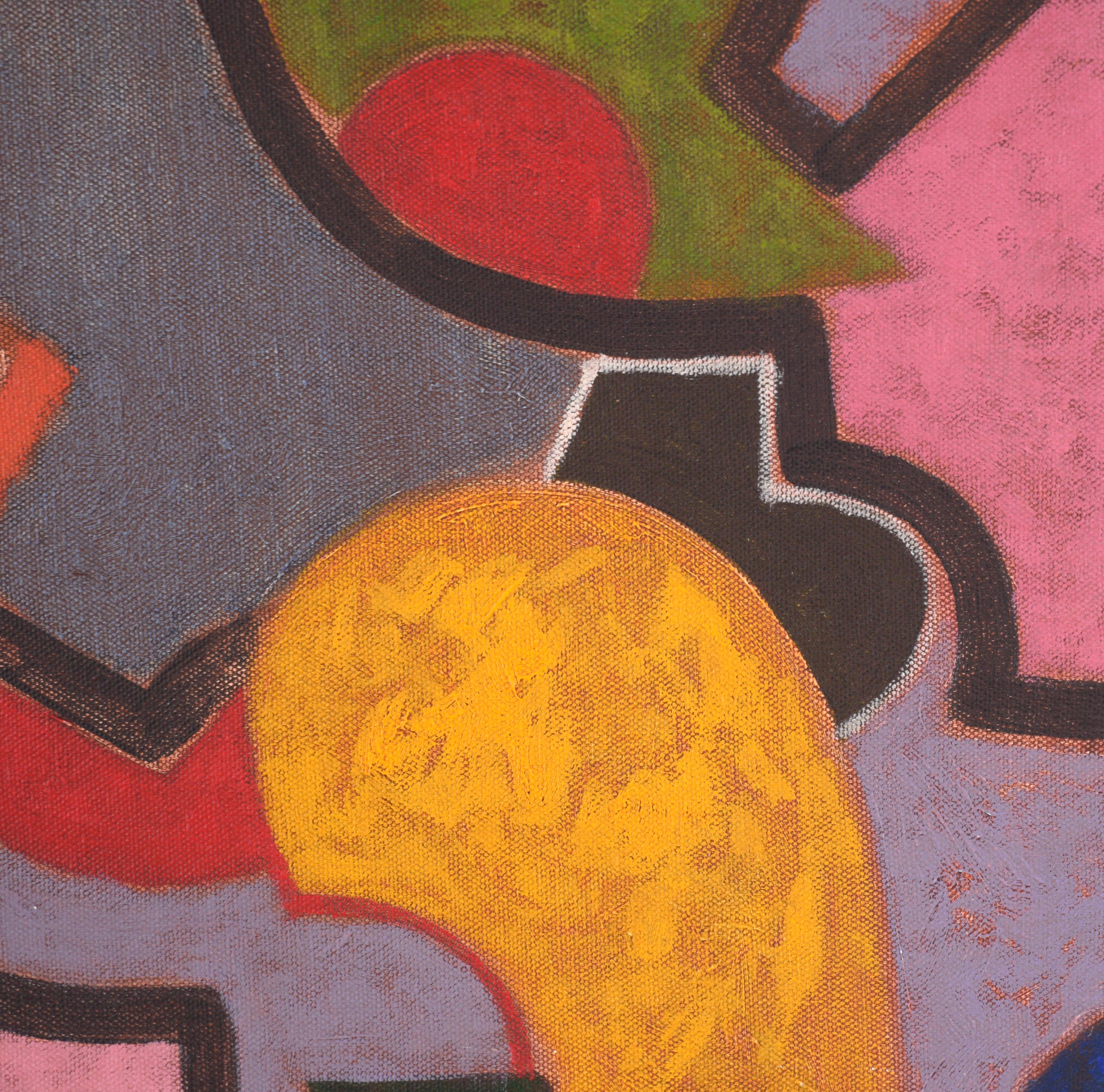 Abstrakte geometrische Komposition „Rhino“ in Öl auf Leinwand (Braun), Abstract Painting, von Rod Norman