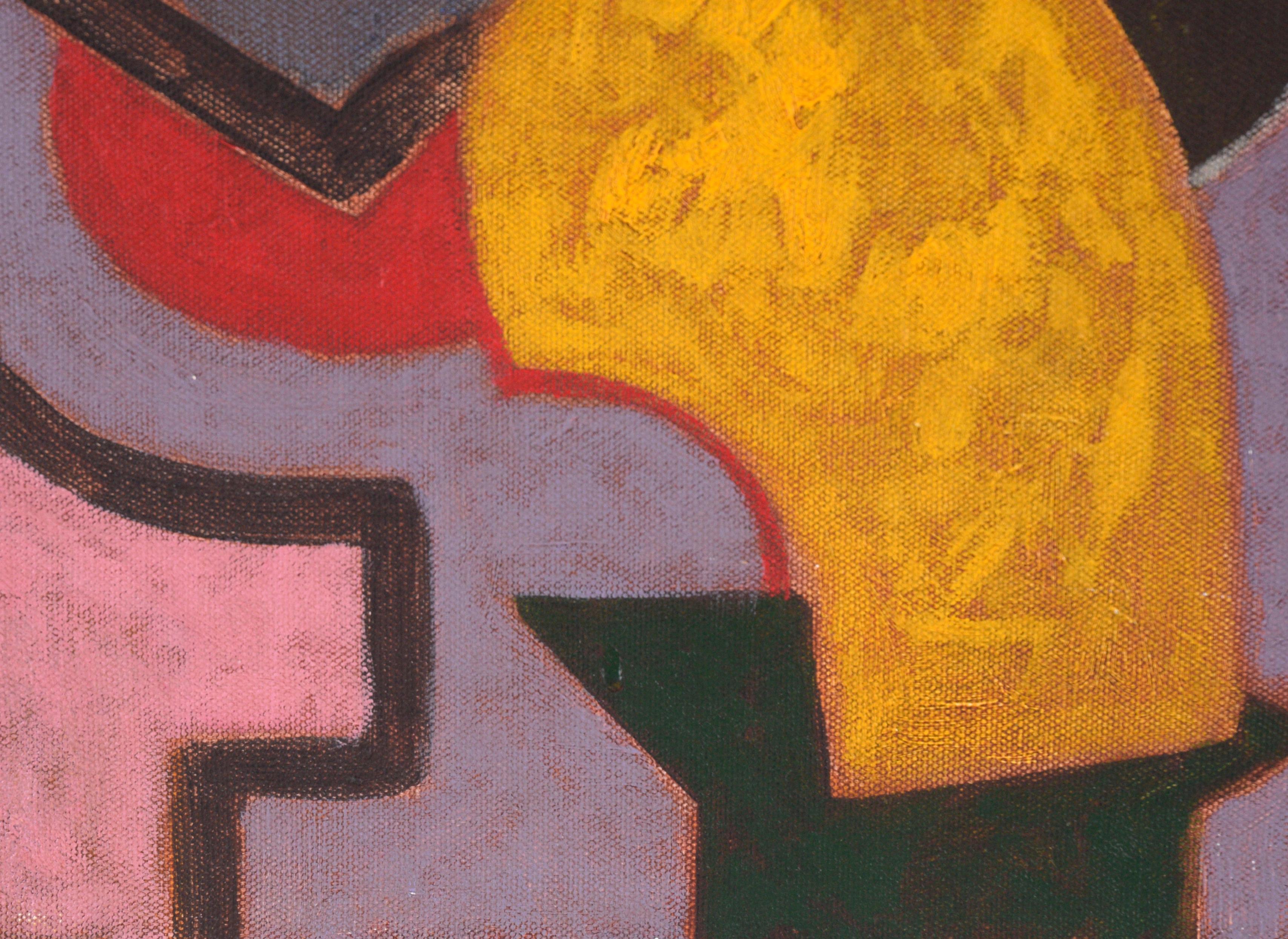 Abstrakte geometrische Komposition „Rhino“ in Öl auf Leinwand

Kühnes abstraktes Gemälde von Rod Norman (Amerikaner, geb. 1947). Bunte Formen werden durch fette graue Linien in Abschnitte unterteilt. Es gibt eine Vielzahl von Farben, darunter