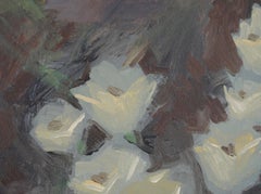 White Tulips at Night in Oil on Canvas