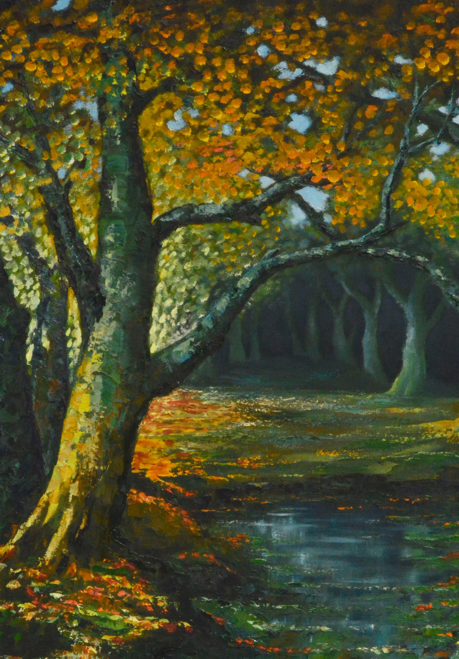 Mid Century Landscape Autumn Trees - Painting by Rod Quesada