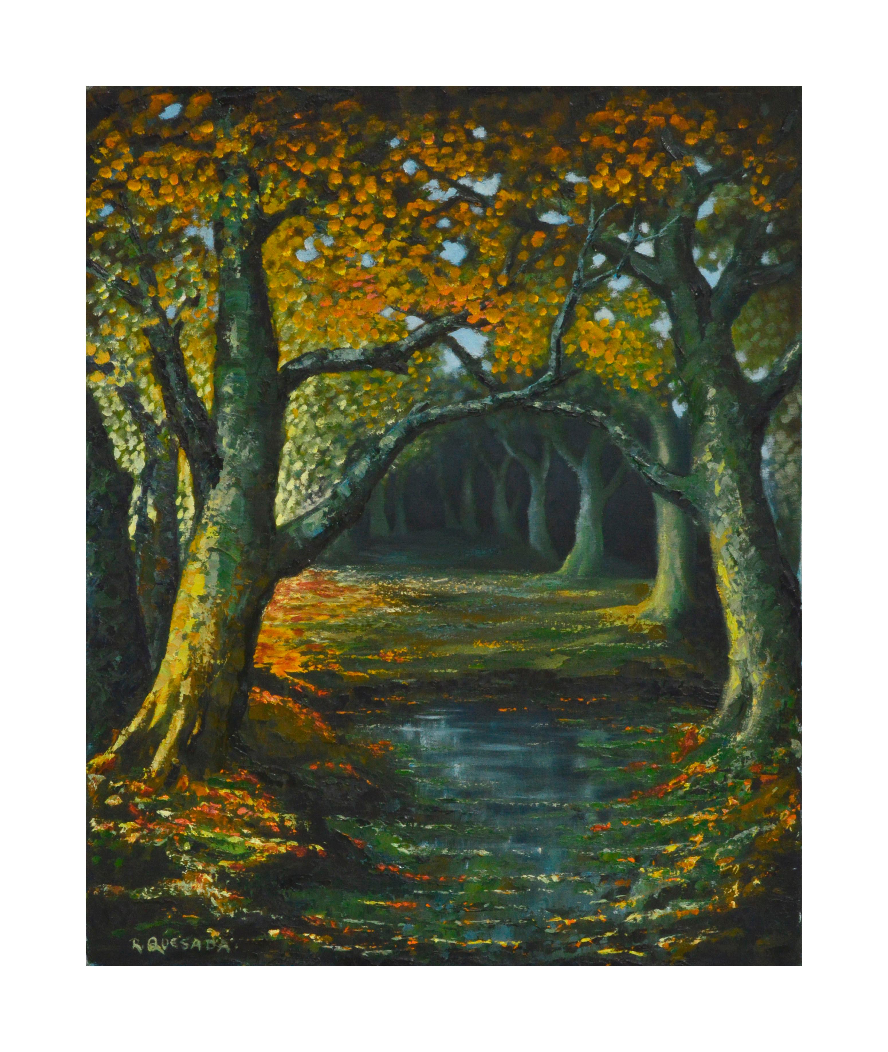 Rod Quesada Landscape Painting - Mid Century Landscape Autumn Trees