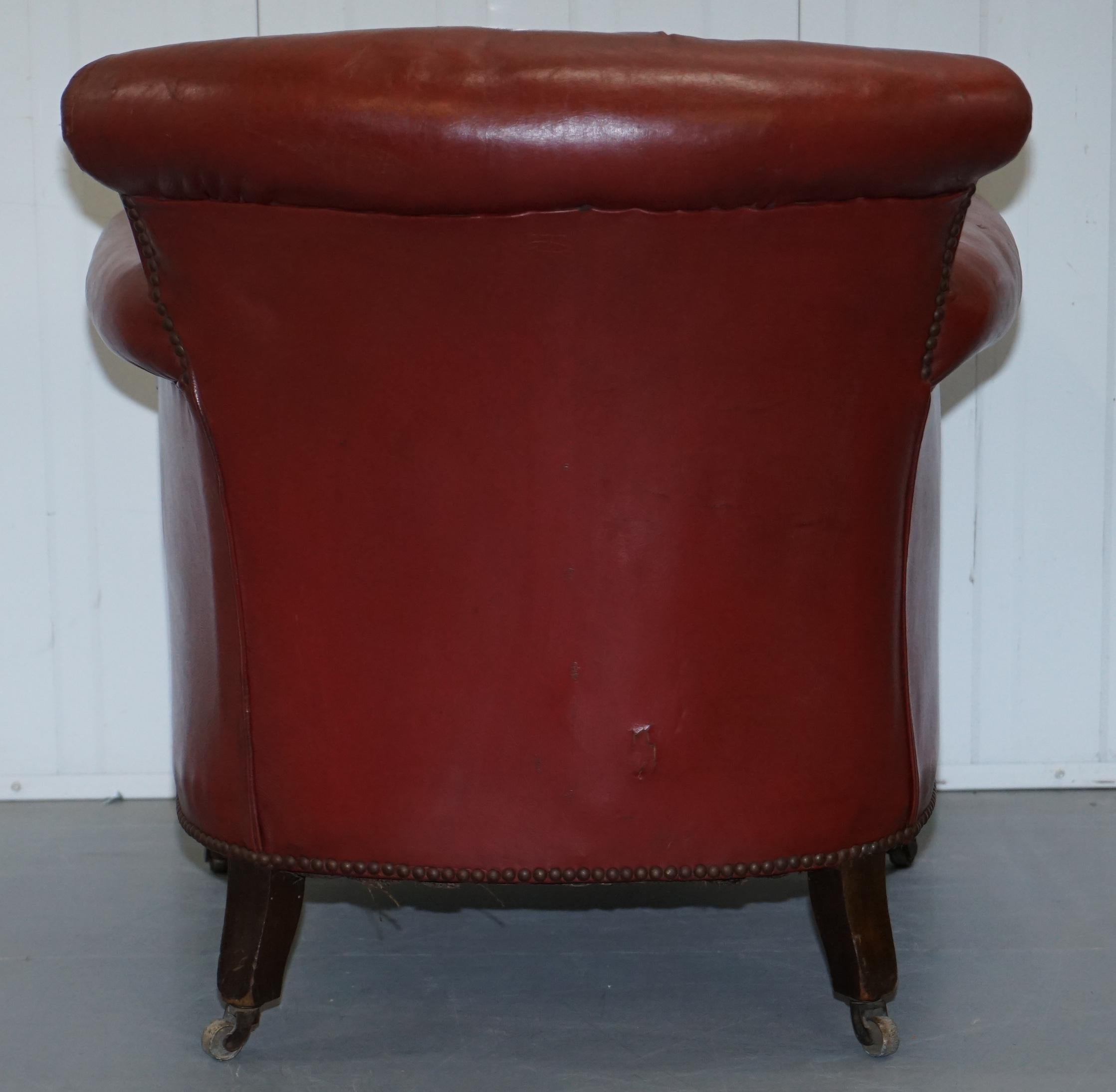 Rod Stewart Essex Home Howard & Son's Victorian Blood Red Leather Armchairs For Sale 3