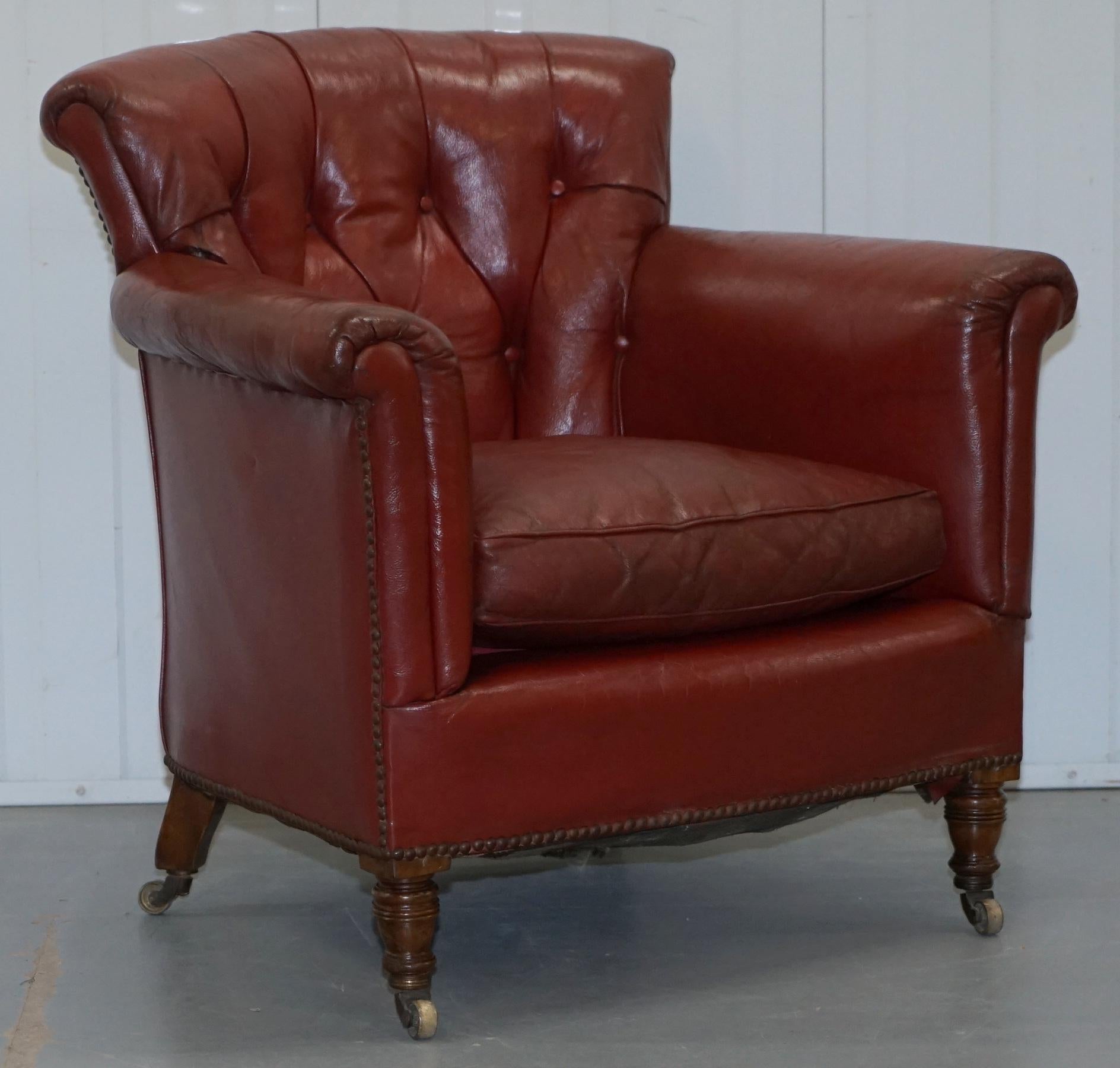 Rod Stewart Essex Home Howard & Son's Victorian Blood Red Leather Armchairs For Sale 6