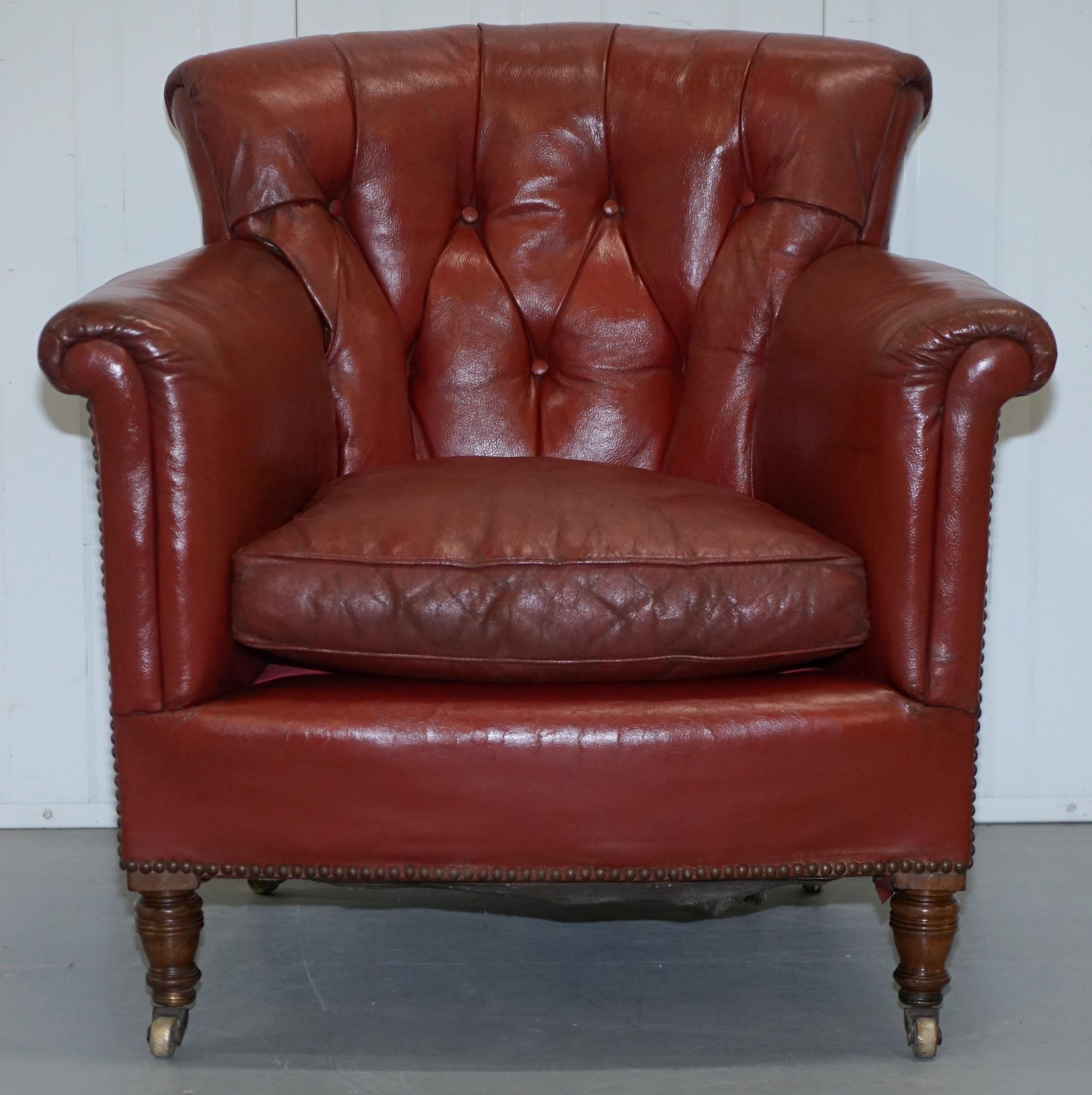 Rod Stewart Essex Home Howard & Son's Victorian Blood Red Leather Armchairs For Sale 7
