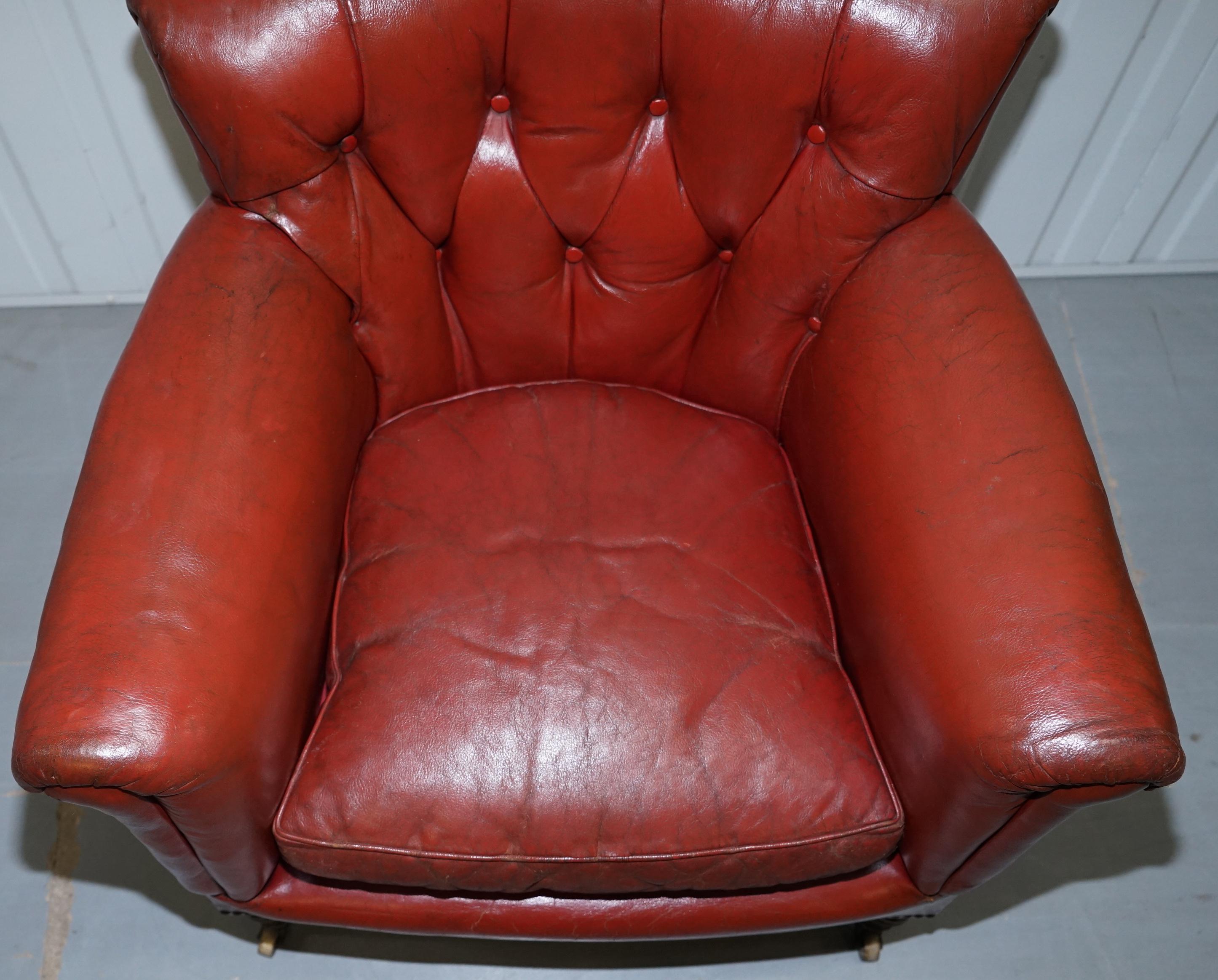 Rod Stewart Essex Home Howard & Son's Victorian Blood Red Leather Armchairs For Sale 8