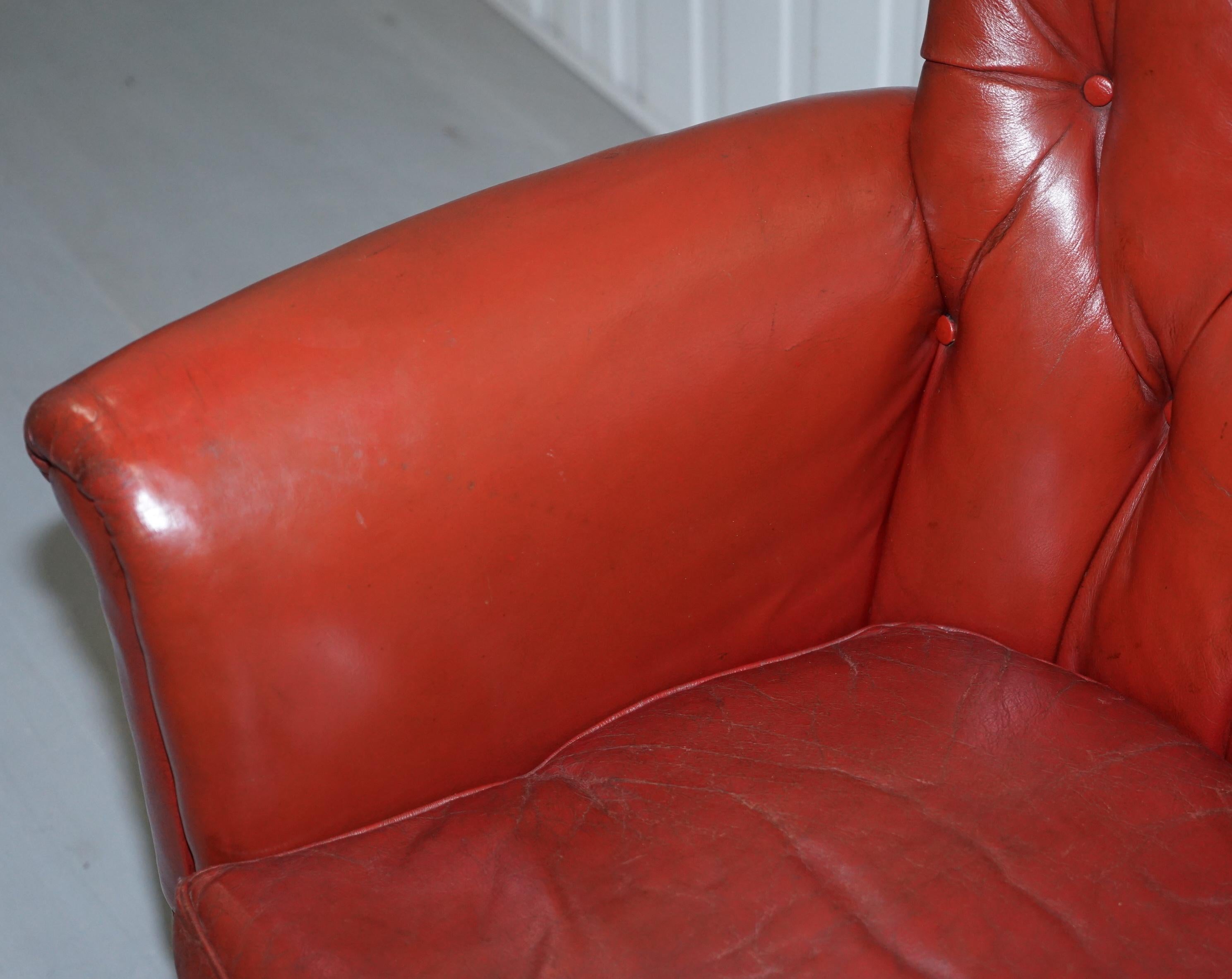 Hand-Crafted Rod Stewart Essex Home Howard & Son's Victorian Blood Red Leather Armchairs For Sale
