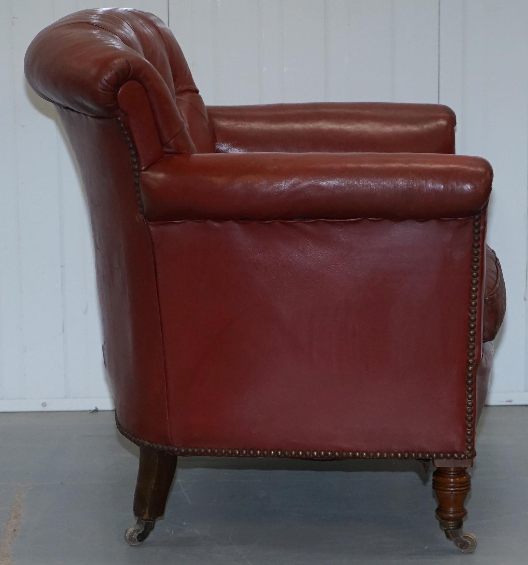 Rod Stewart Essex Home Howard & Son's Victorian Blood Red Leather Armchairs For Sale 2