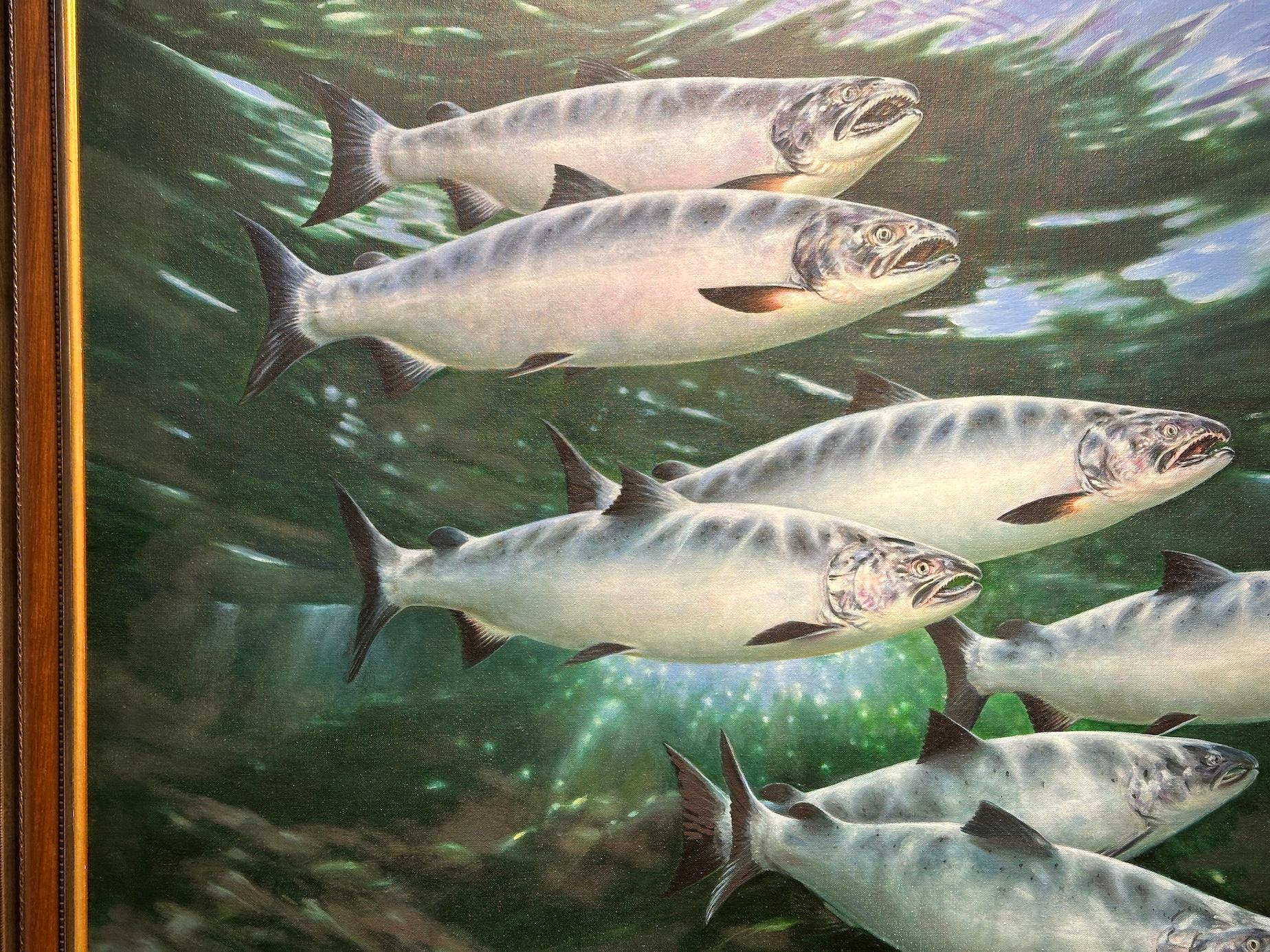Underwater oil painting of Sun Dappled Trout swimming For Sale 3
