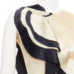 RODARTE 100%  silk champagne black cascade ruffle bias cut cocktail dress US2 S