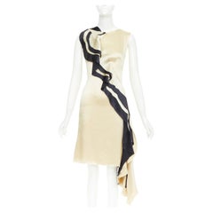 RODARTE 100%  silk champagne black cascade ruffle bias cut cocktail dress US2 S