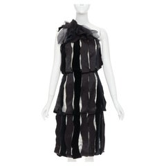 RODARTE 2007 : robe mi-longue vintage à une épaule, superposée, en velours et dentelle, taille UK 8 S