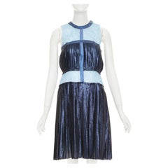 RODARTE 2008 Runway metallic blue silk blend pleated knee dress US6 M