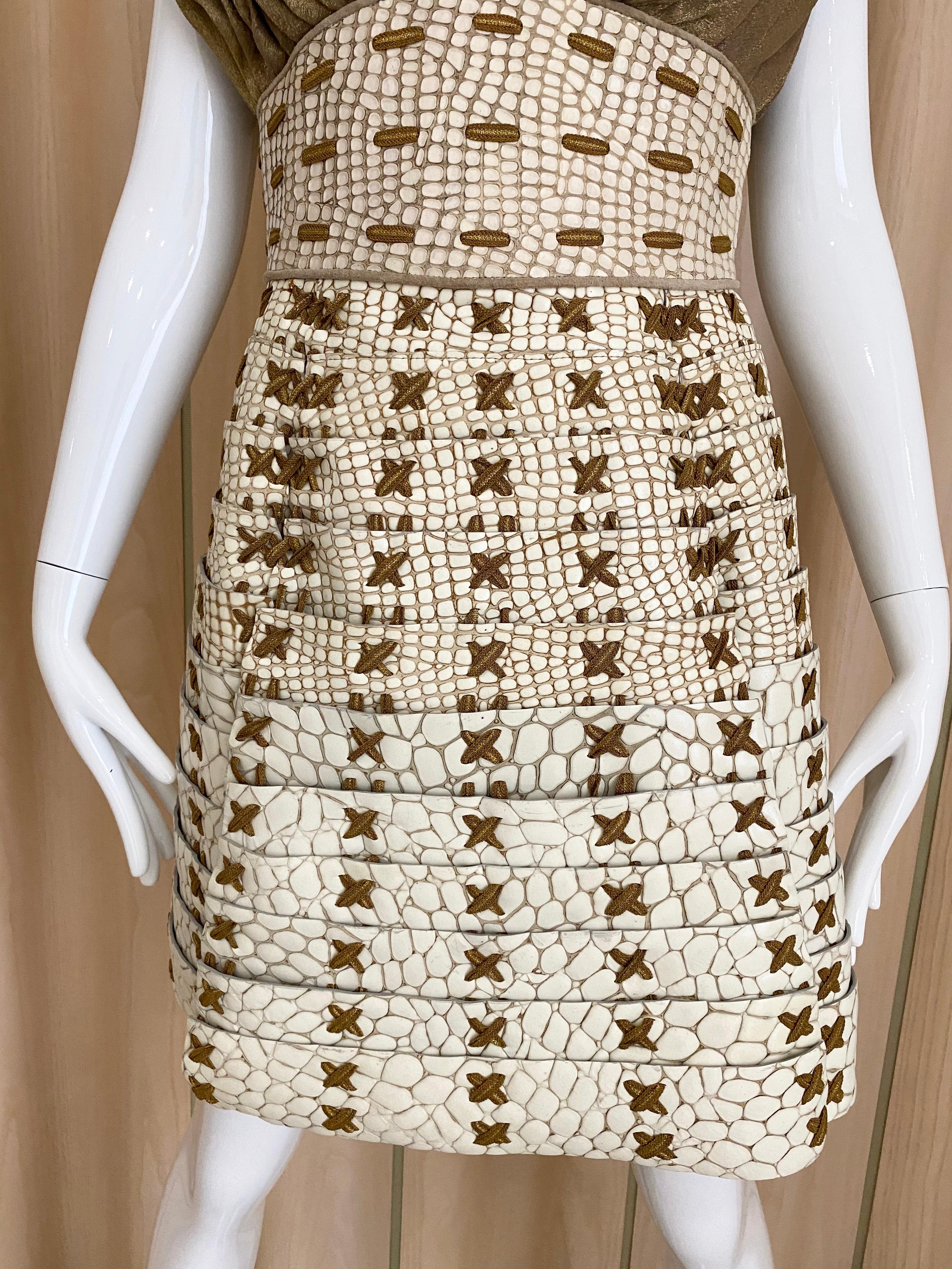 Rodarte creme croc and silk cocktail dress ( runway 2011) 
(neiman marcus price tag attached $16.000) 