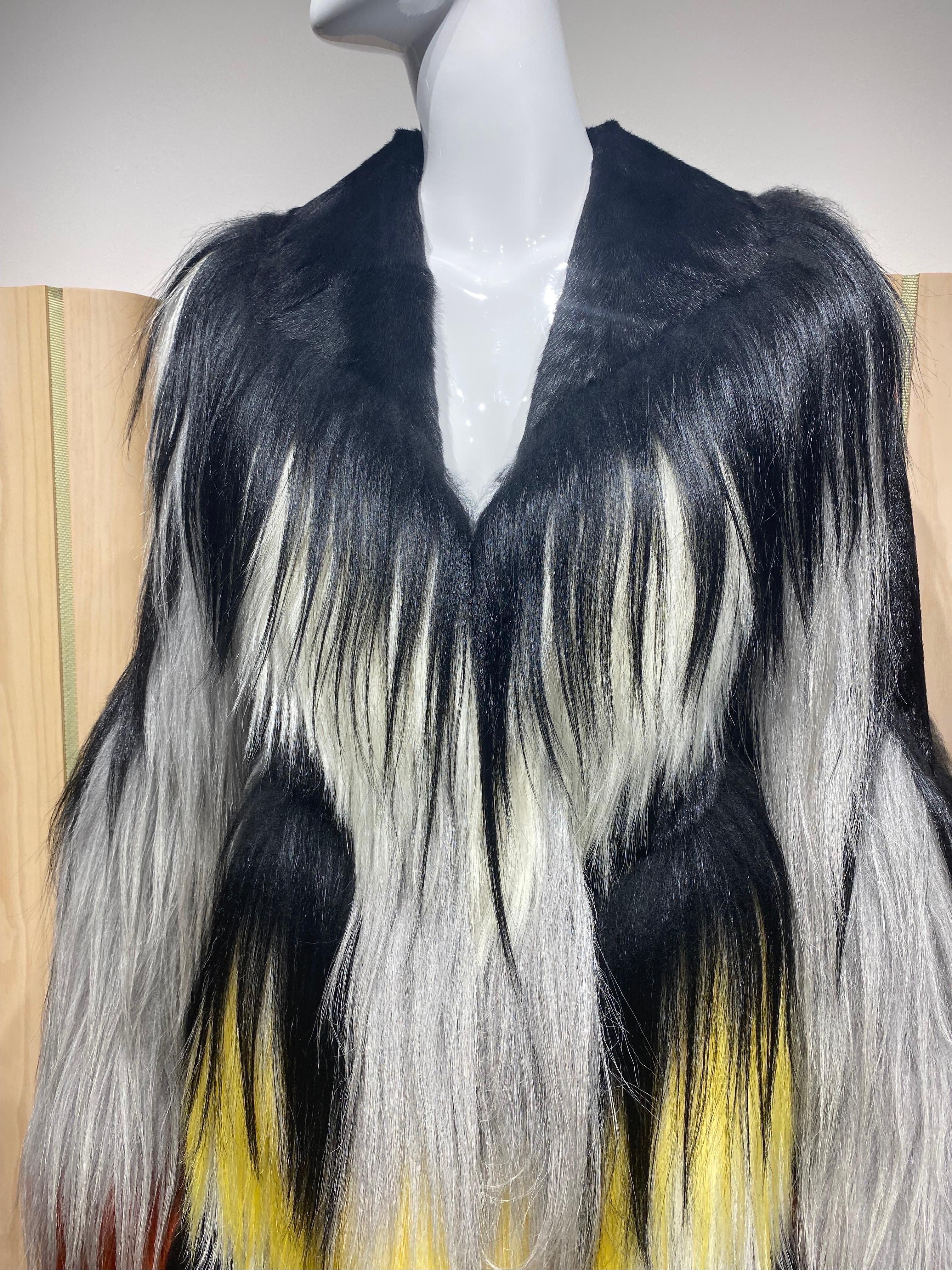 Rodarte 2016 Fur Coat in orange, white, black and yellow. 
Coat is in excellent condition.  Fit size 2/4/6