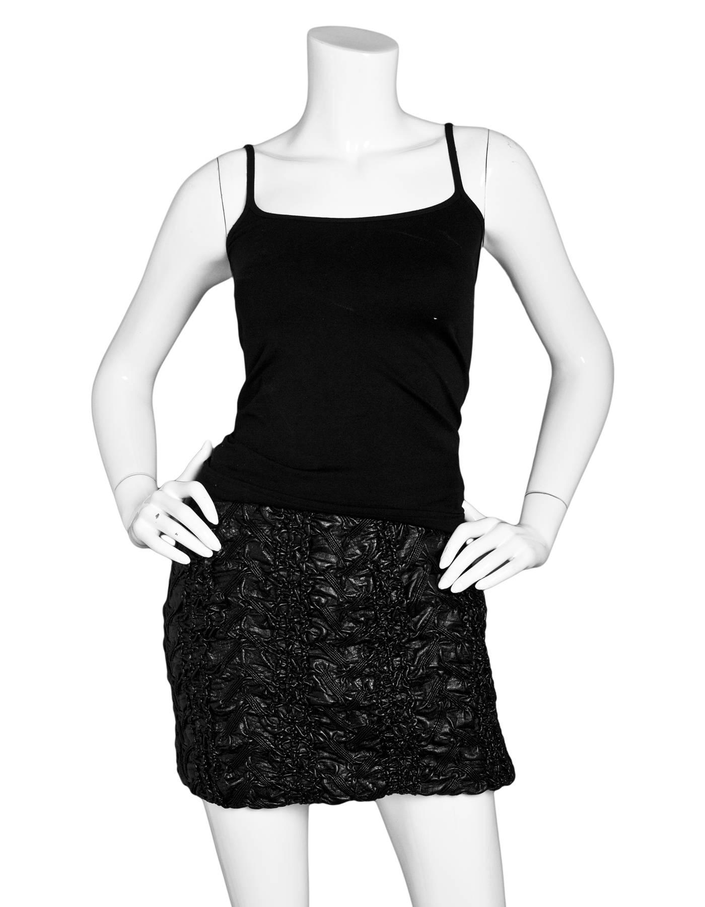 Rodarte Black Ruched Faux Leather Mini Skirt Sz 6

Made In: USA
Color: Black
Composition: 100% polyurethane
Closure/Opening: Side zip closure
Overall Condition: Excellent pre-owned condition
Marked Size: US 6
Waist: 25