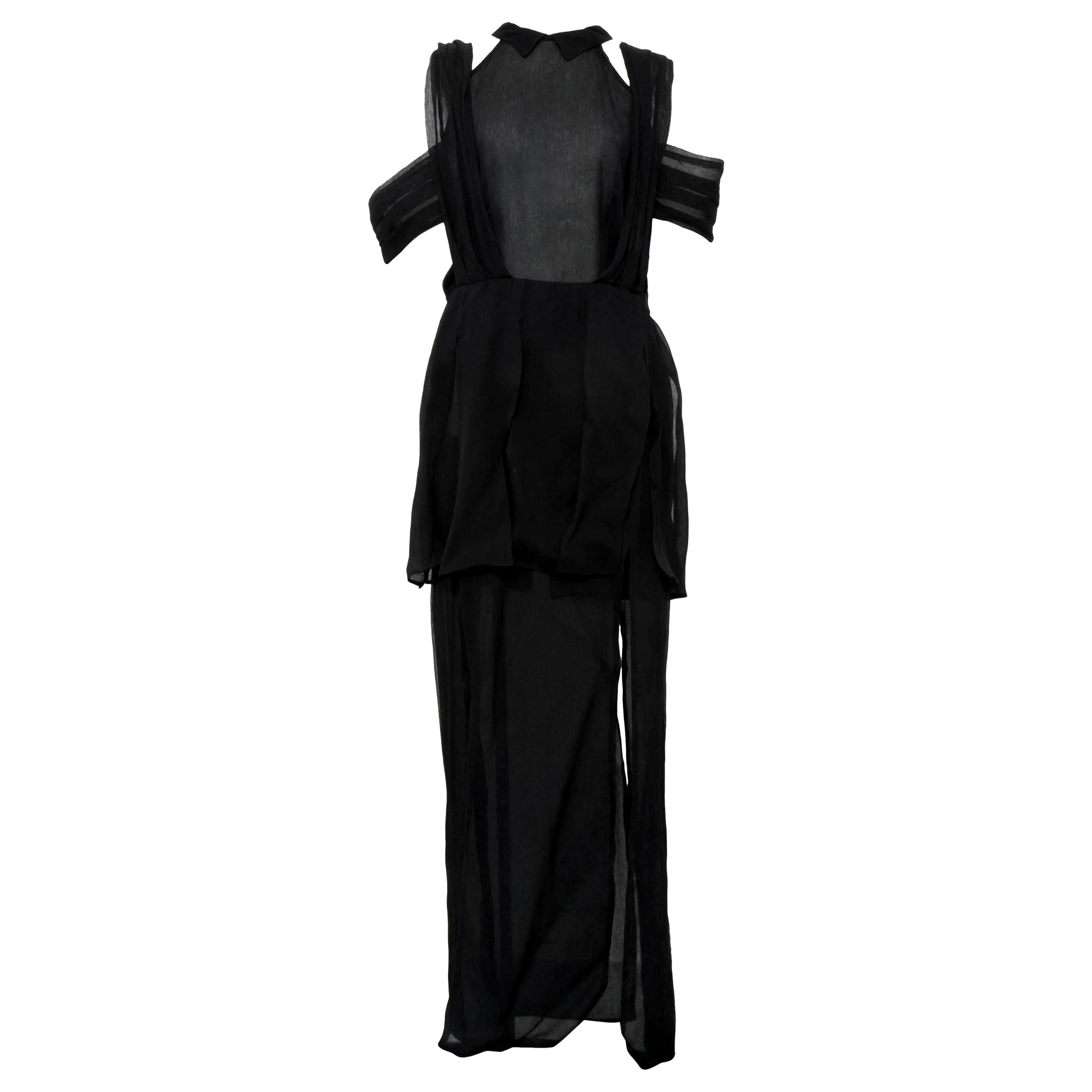 Rodarte Black See-Through Chiffon Gown Dress
