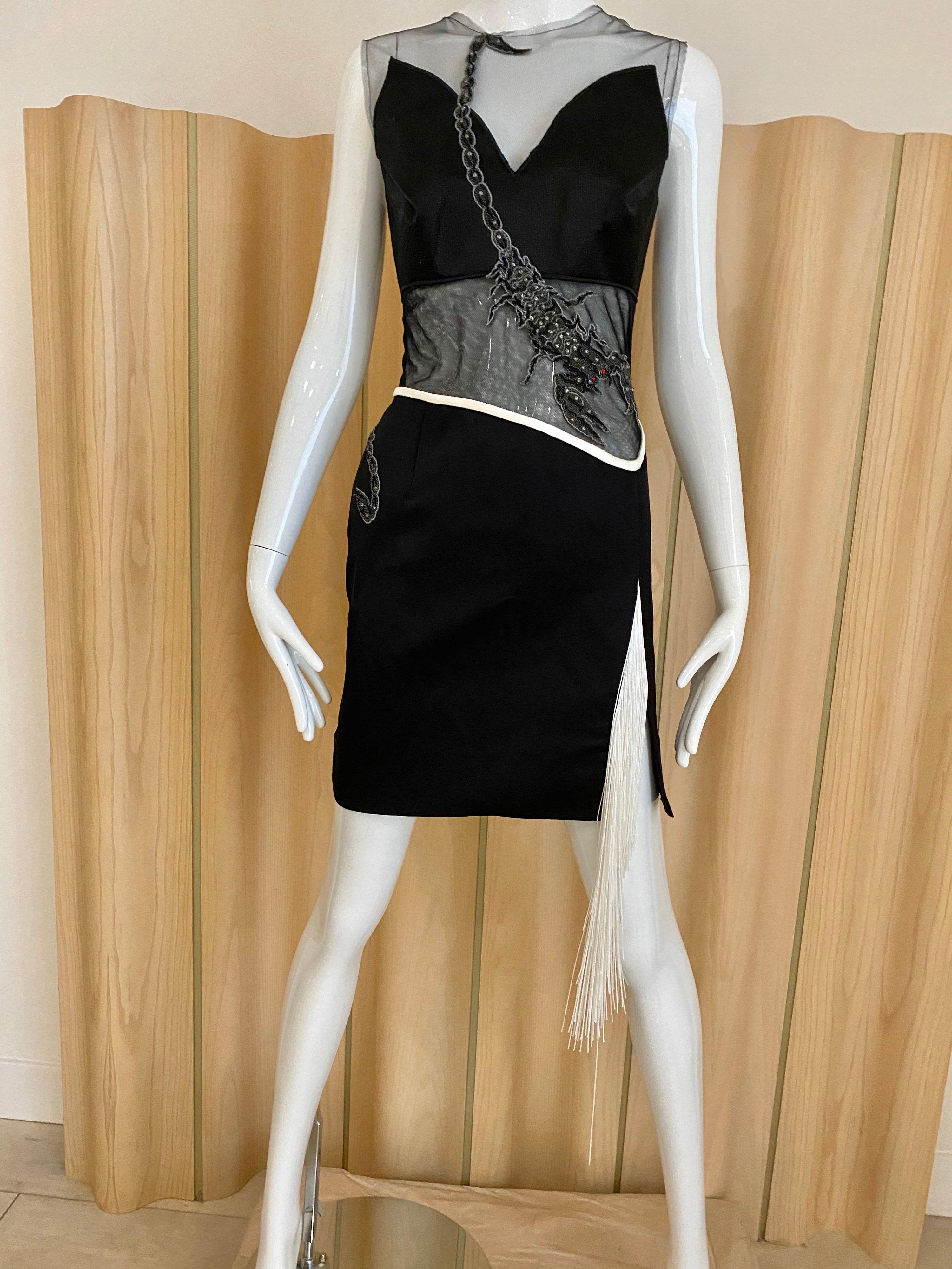 Rodarte Black Silk Mesh Embroidery Dress In Excellent Condition In Beverly Hills, CA
