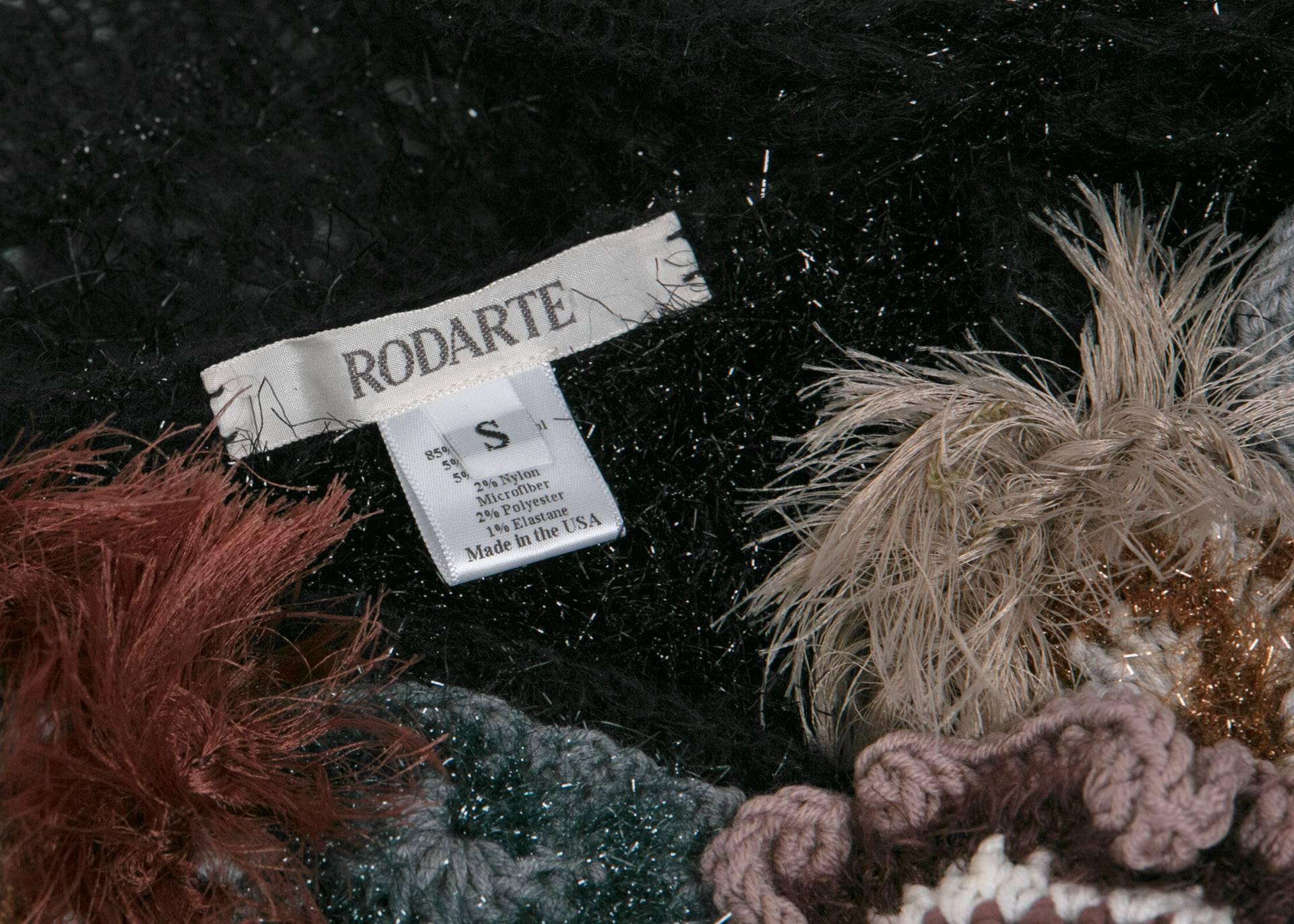 2014 Rodarte Black Handmade Openknit Wool & Lamè Crochet Flower Sweater 3