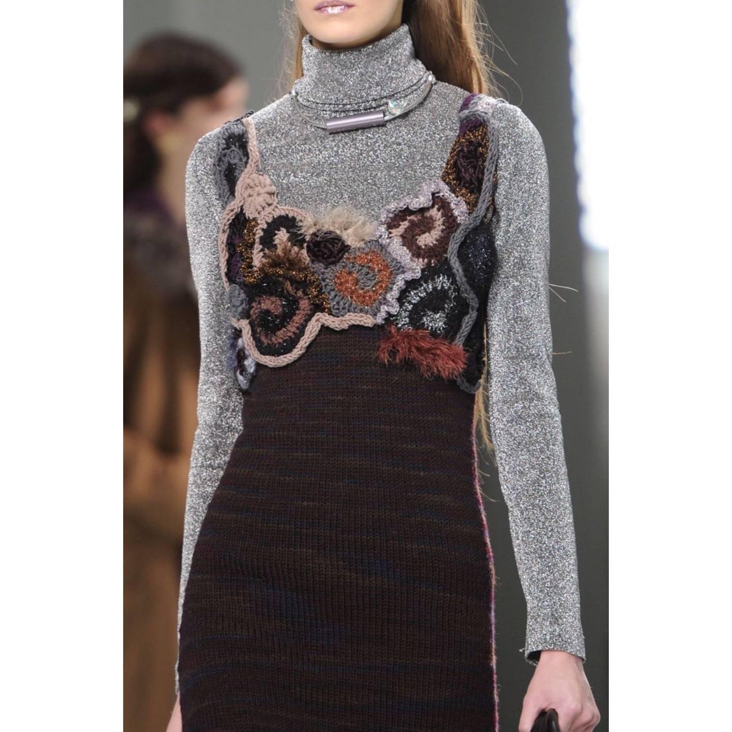 2014 Rodarte Black Handmade Openknit Wool & Lamè Crochet Flower Sweater 5