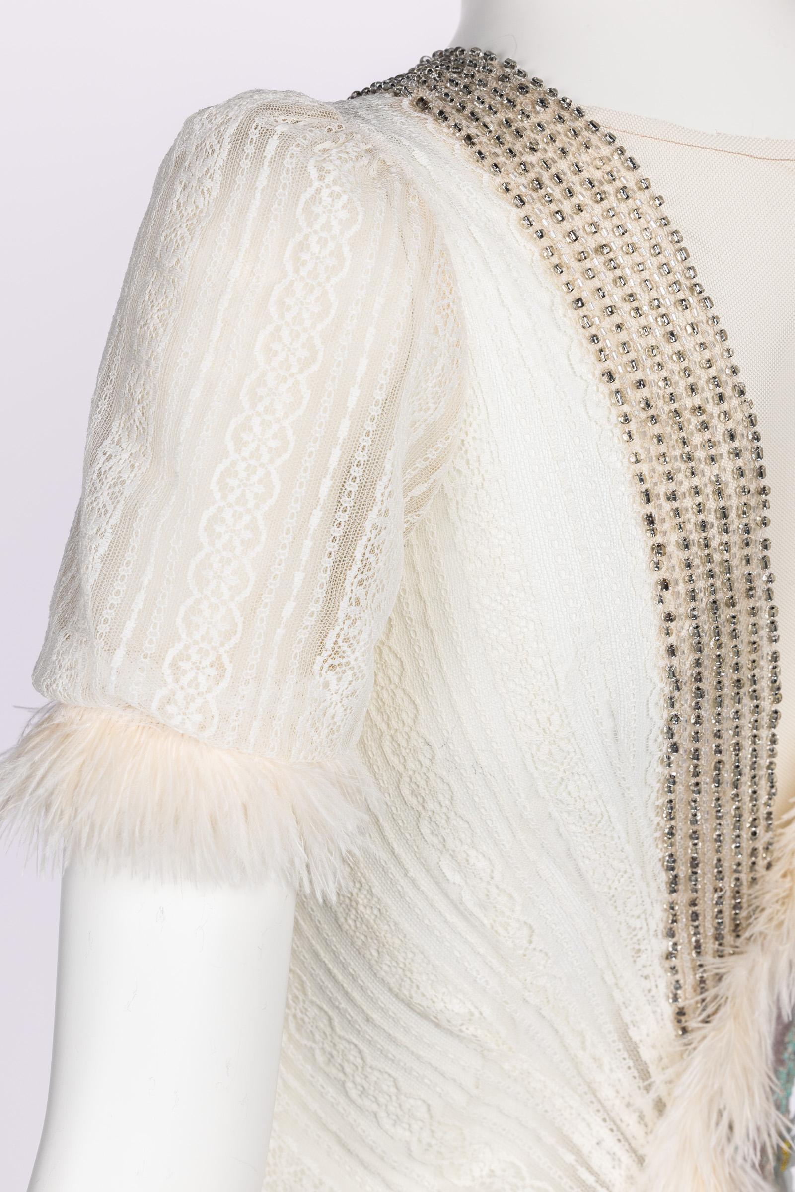Rodarte Fall 2015 Lace Crystal Embellished Feather Trim Mini Dress For Sale 6