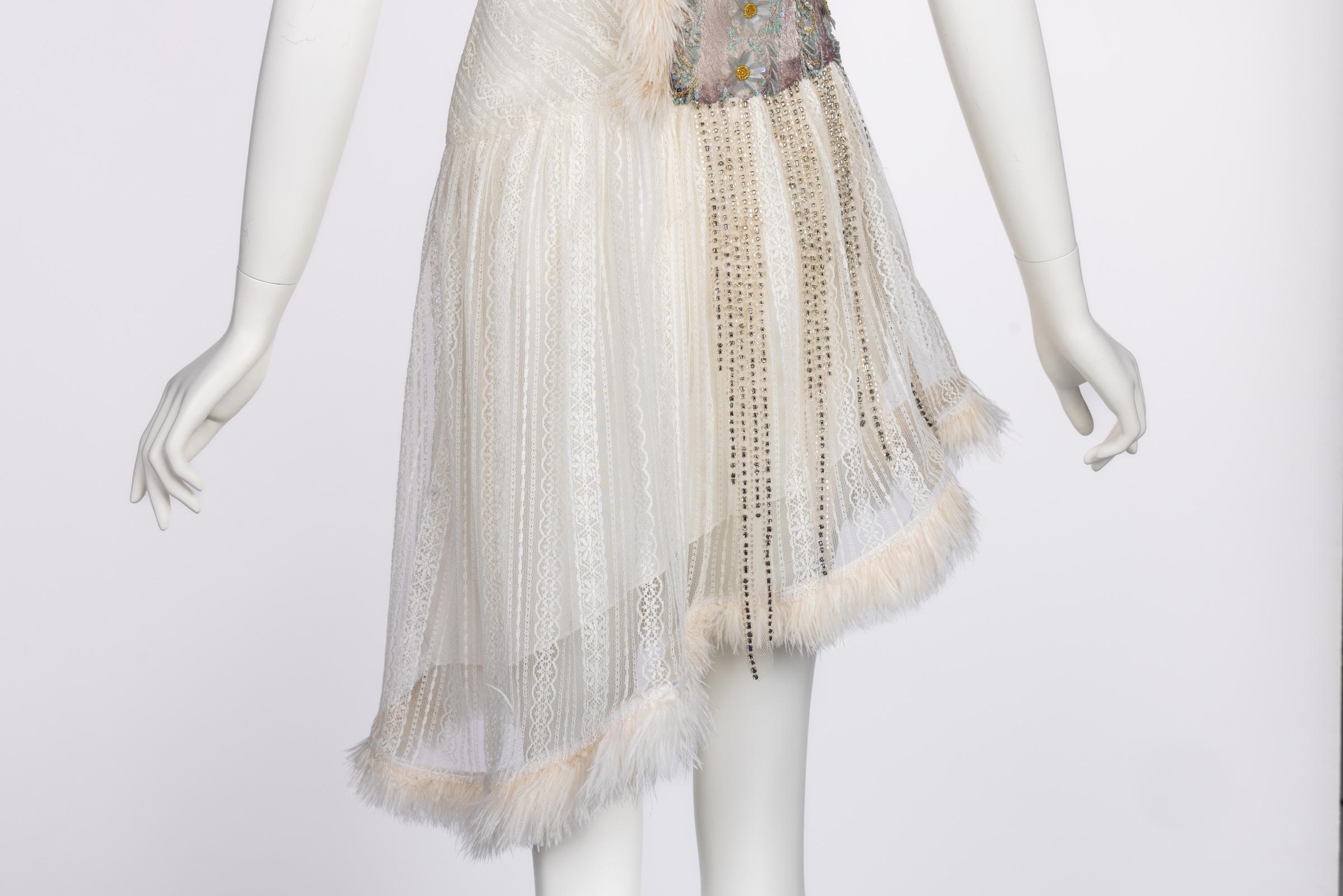 Rodarte Fall 2015 Lace Crystal Embellished Feather Trim Mini Dress For Sale 7