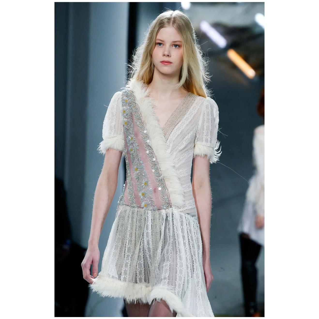 Rodarte Fall 2015 Lace Crystal Embellished Feather Trim Mini Dress For Sale 9